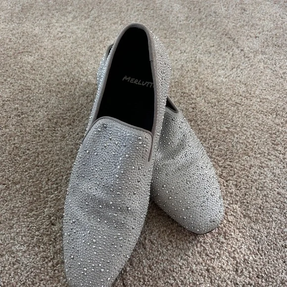 Merlutti Silver Men\'s Loafers Silver Loafer Black Rhinestones Tip Flat - Merlutti main image 2